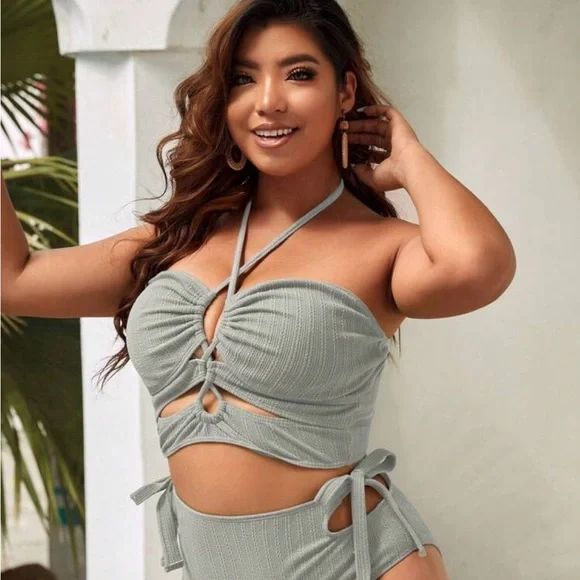 Grey Swim Curve Plus Drawstring
Side Halter Bikini Swimsuit - Picture 4 of 7